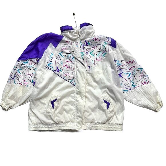 Vintage 80s Retro Jazz Design Parka Jacket Size 2X Womens Baggy Oversize - Picture 1 of 8